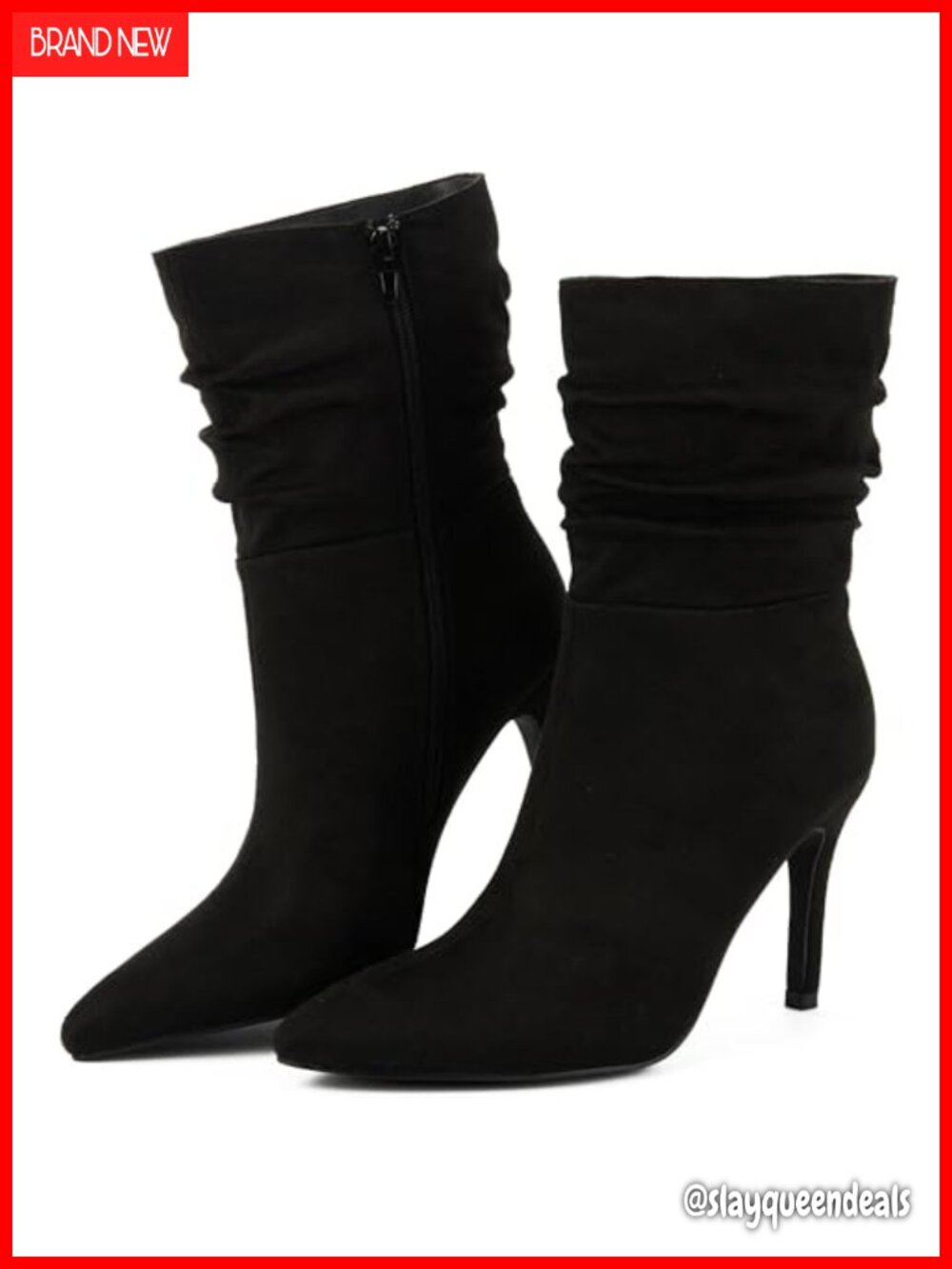 Women's Pointed Toe Stiletto High Heel Slouchy Ankle Boots Faux Suede Dress